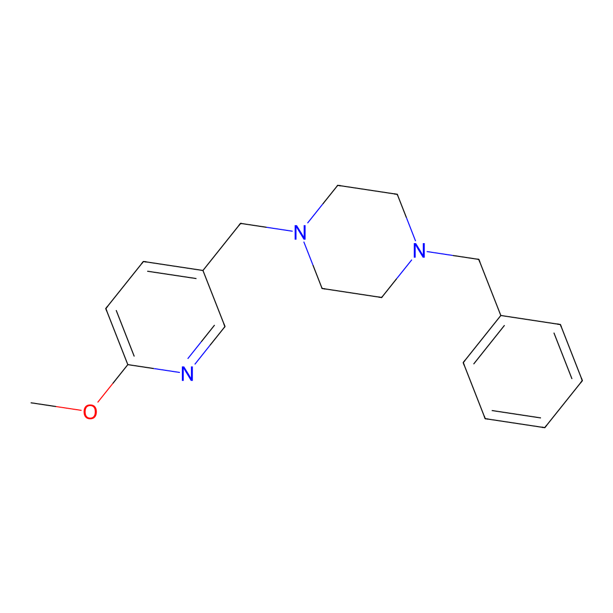 1-Benzyl-4-[(6-methoxypyridin-3-yl)methyl]piperazine molecular structure, CAS 3054636-63-1