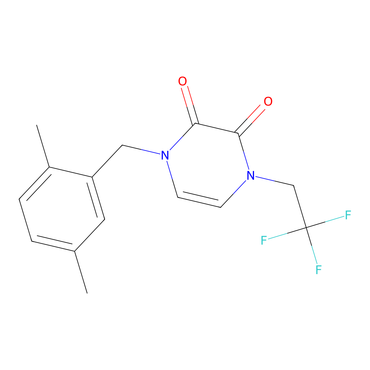 1-[(2,5-Dimethylphenyl)methyl]-4-(2,2,2-trifluoroethyl)-1,2,3,4-tetrahydropyrazine-2,3-dione molecular structure, CAS 3054636-65-3