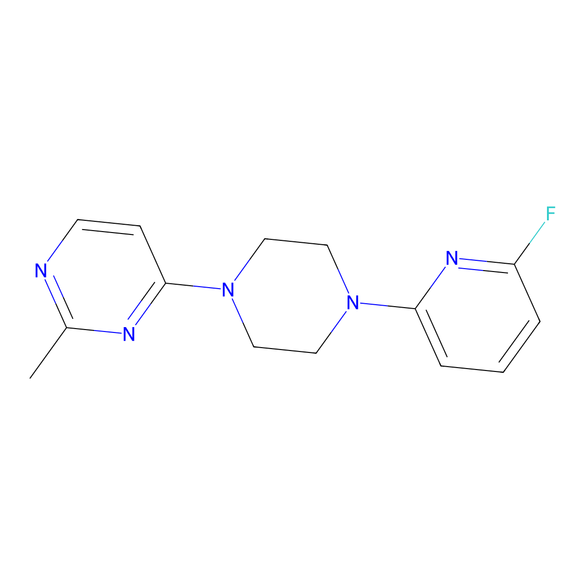 4-[4-(6-Fluoropyridin-2-yl)piperazin-1-yl]-2-methylpyrimidine molecular structure, CAS 3054636-71-1