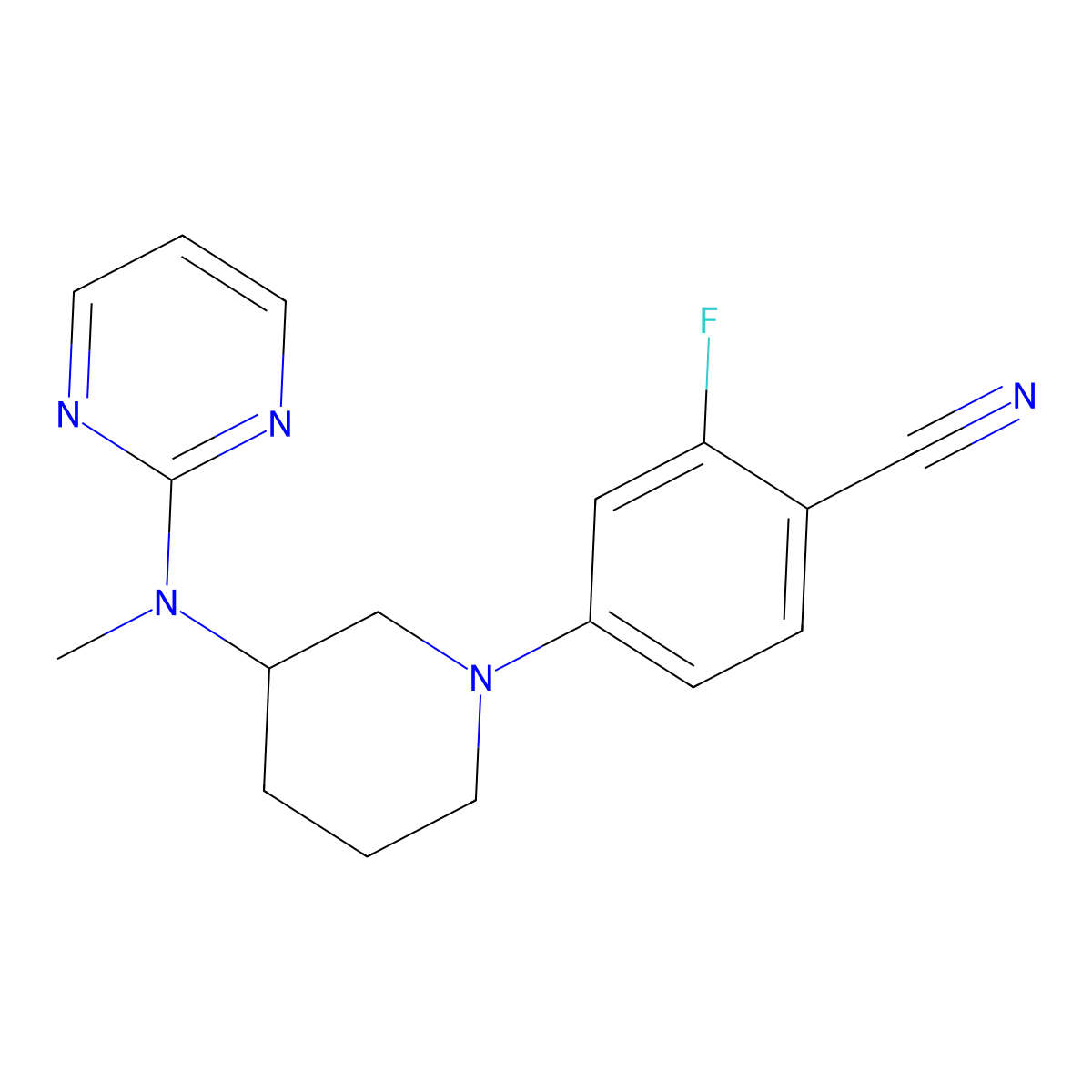 2-Fluoro-4-{3-[methyl(pyrimidin-2-yl)amino]piperidin-1-yl}benzonitrile molecular structure, CAS 3054636-72-2