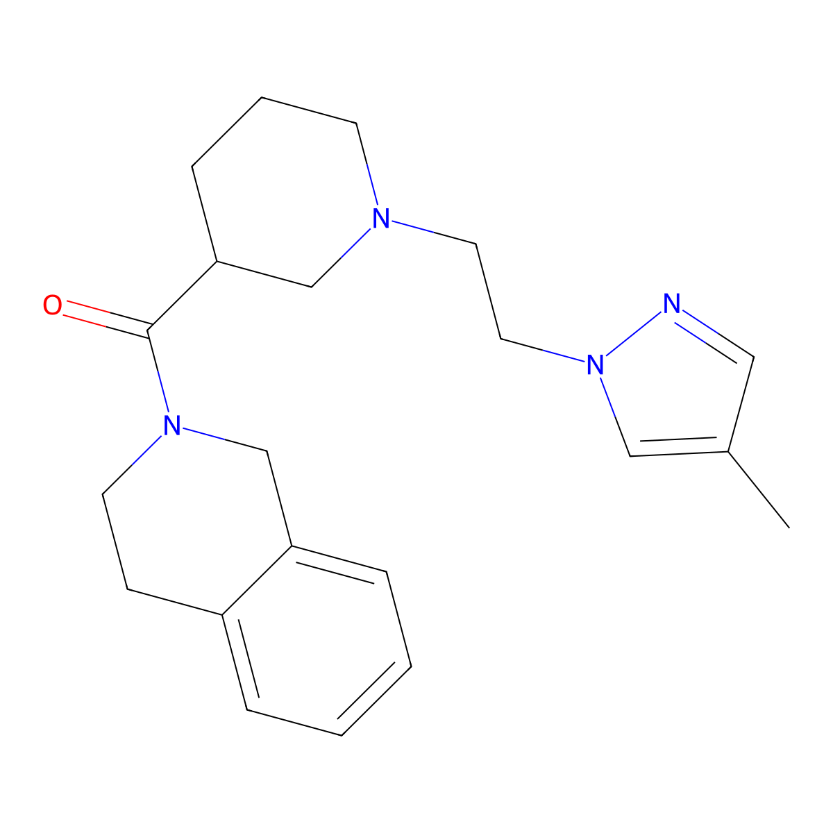 2-{1-[2-(4-methyl-1H-pyrazol-1-yl)ethyl]piperidine-3-carbonyl}-1,2,3,4-tetrahydroisoquinoline molecular structure, CAS 3054636-73-3