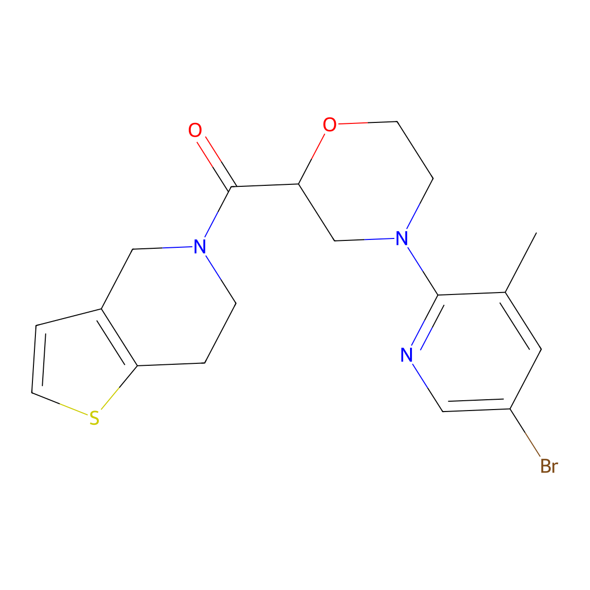 4-(5-bromo-3-methylpyridin-2-yl)-2-{4H,5H,6H,7H-thieno[3,2-c]pyridine-5-carbonyl}morpholine molecular structure, CAS 3054636-75-5