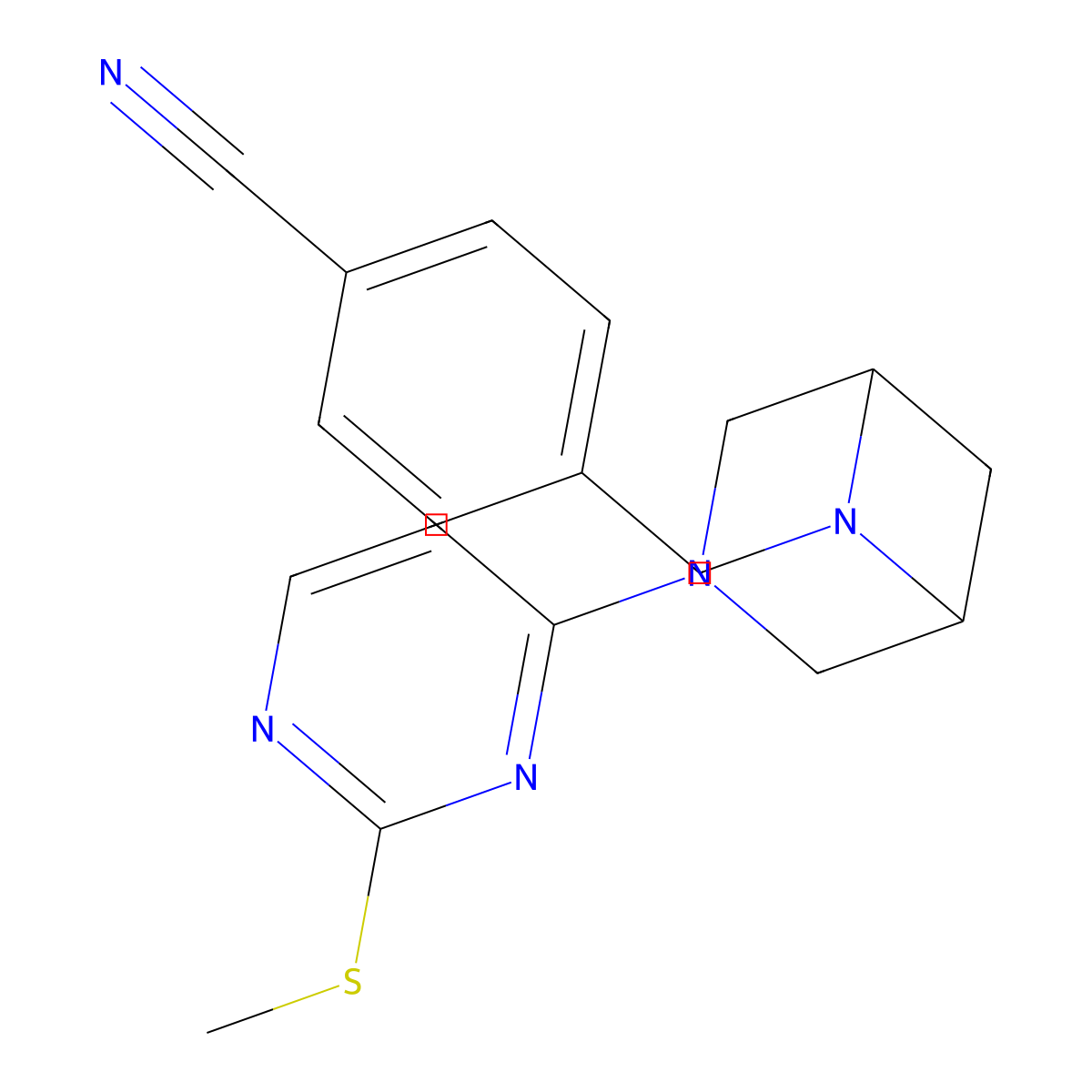 4-({3-[2-(Methylsulfanyl)pyrimidin-4-yl]-3,6-diazabicyclo[3.1.1]heptan-6-yl}methyl)benzonitrile molecular structure, CAS 3054636-85-7