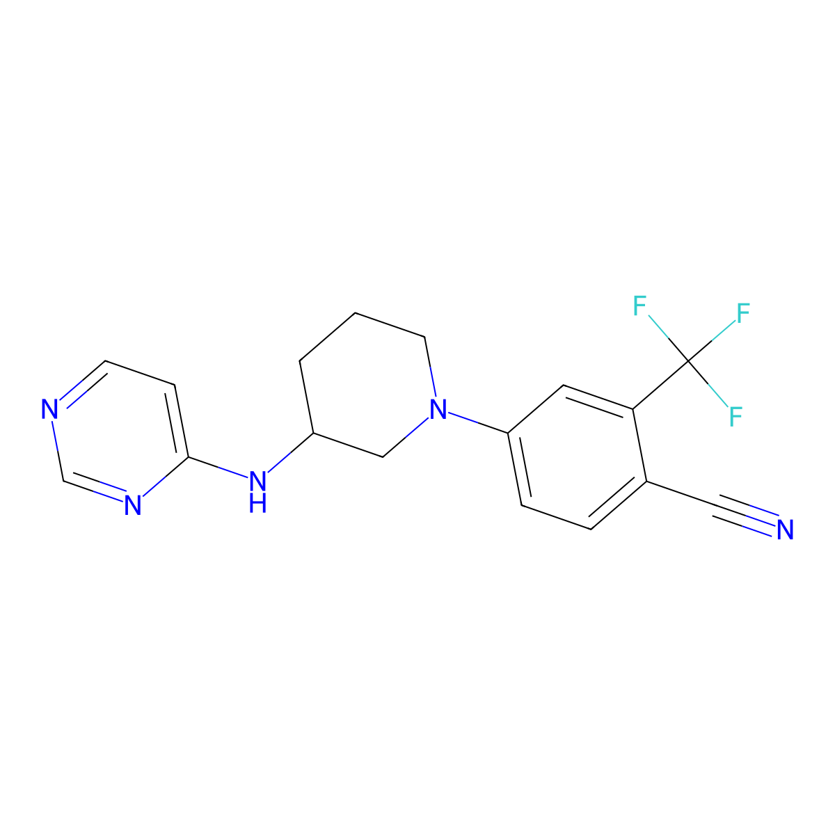 4-{3-[(Pyrimidin-4-yl)amino]piperidin-1-yl}-2-(trifluoromethyl)benzonitrile molecular structure, CAS 3054636-86-8