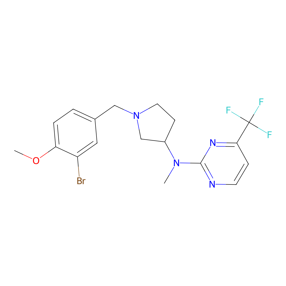 N-{1-[(3-bromo-4-methoxyphenyl)methyl]pyrrolidin-3-yl}-N-methyl-4-(trifluoromethyl)pyrimidin-2-amine molecular structure, CAS 3054636-92-6