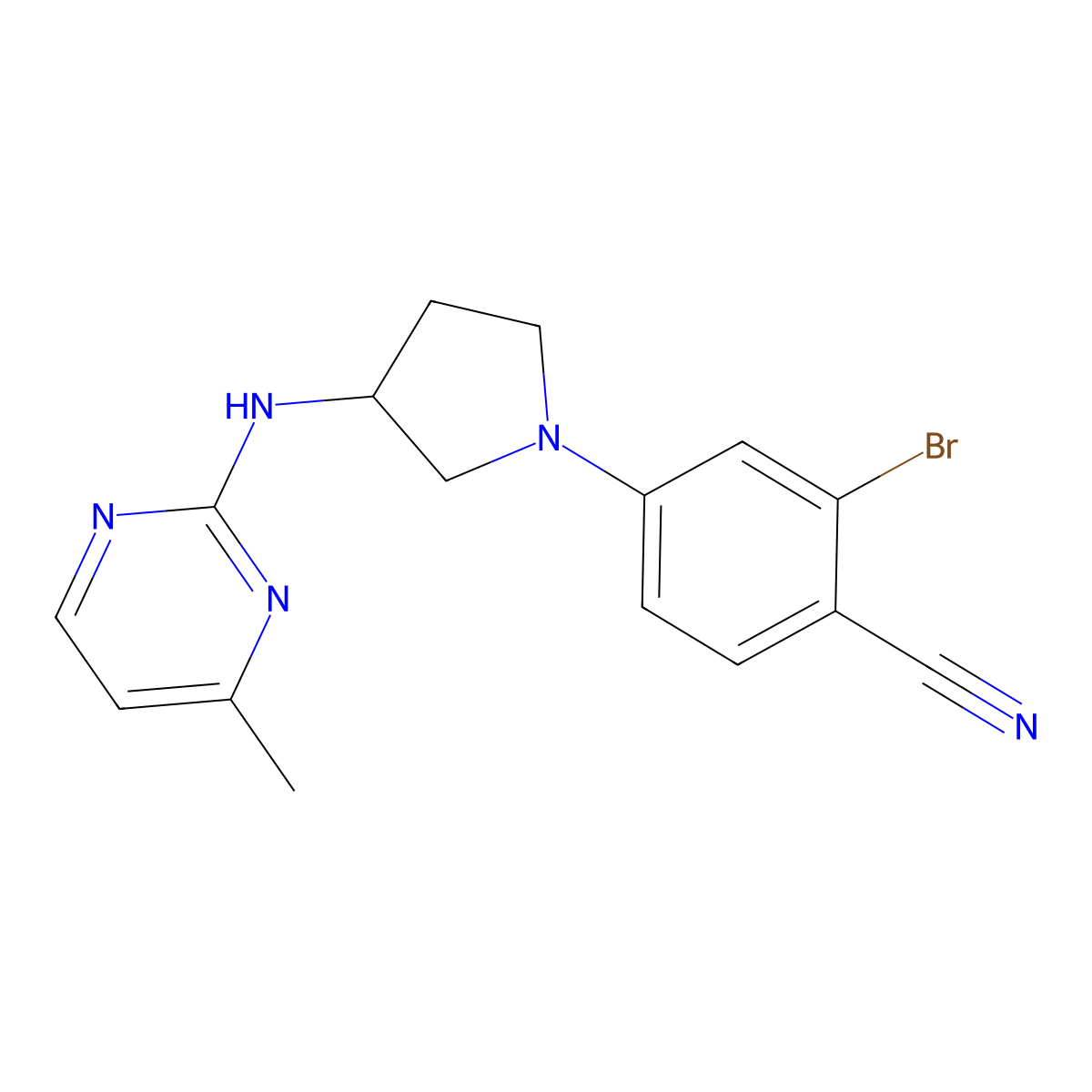 2-Bromo-4-{3-[(4-methylpyrimidin-2-yl)amino]pyrrolidin-1-yl}benzonitrile molecular structure, CAS 3054636-94-8