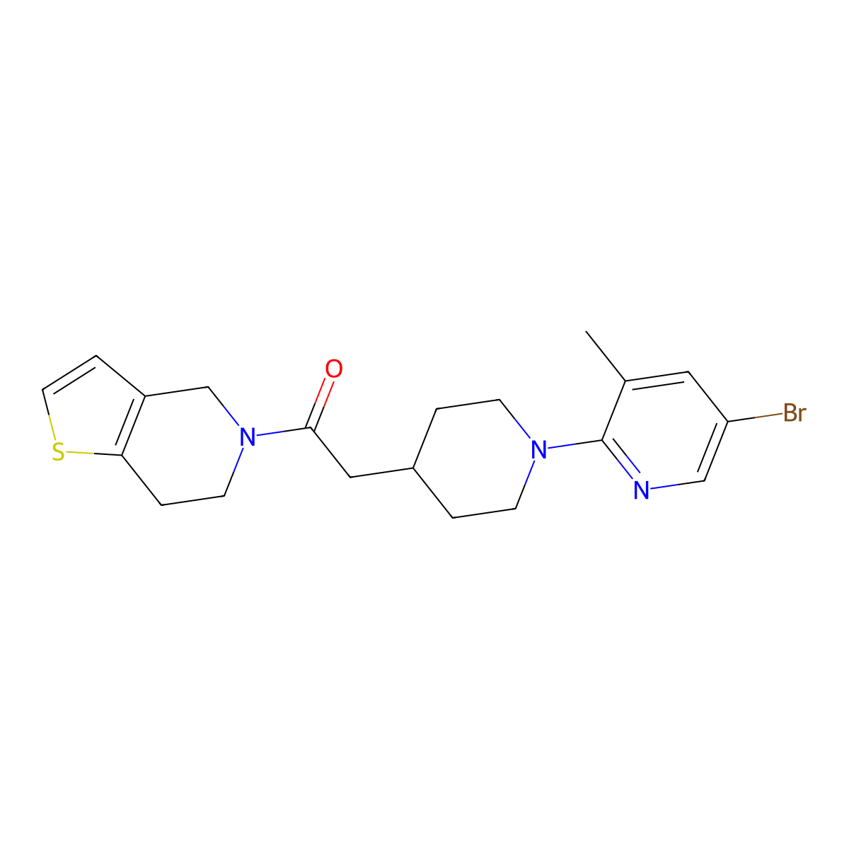 2-[1-(5-bromo-3-methylpyridin-2-yl)piperidin-4-yl]-1-{4H,5H,6H,7H-thieno[3,2-c]pyridin-5-yl}ethan-1-one molecular structure, CAS 3054636-97-1