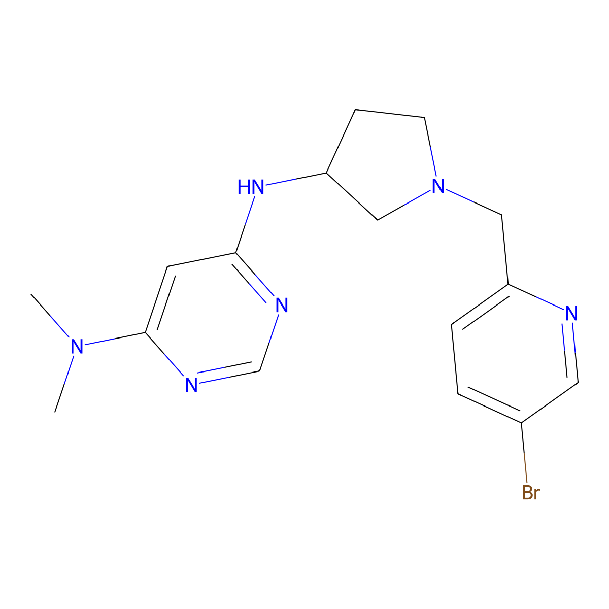 N6-{1-[(5-bromopyridin-2-yl)methyl]pyrrolidin-3-yl}-N4,N4-dimethylpyrimidine-4,6-diamine molecular structure, CAS 3054636-98-2
