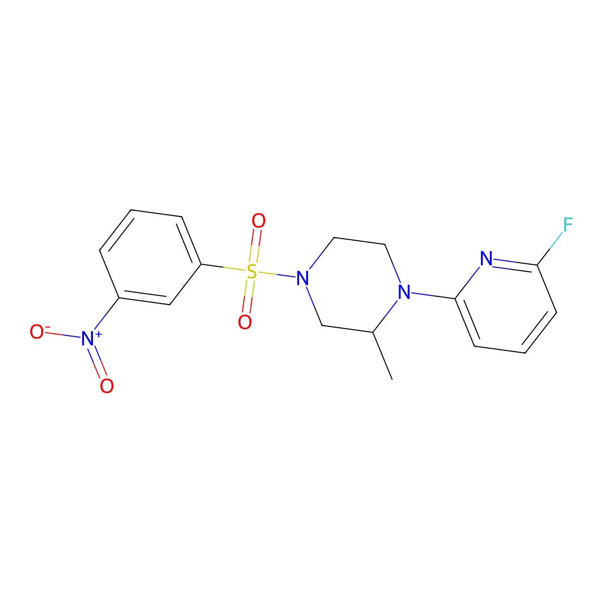 1-(6-Fluoropyridin-2-yl)-2-methyl-4-(3-nitrobenzenesulfonyl)piperazine molecular structure, CAS 3054637-01-0