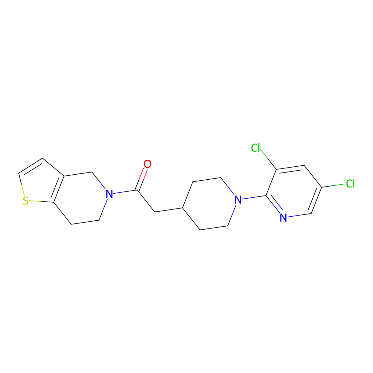 2-[1-(3,5-dichloropyridin-2-yl)piperidin-4-yl]-1-{4H,5H,6H,7H-thieno[3,2-c]pyridin-5-yl}ethan-1-one molecular structure, CAS 3054637-04-3