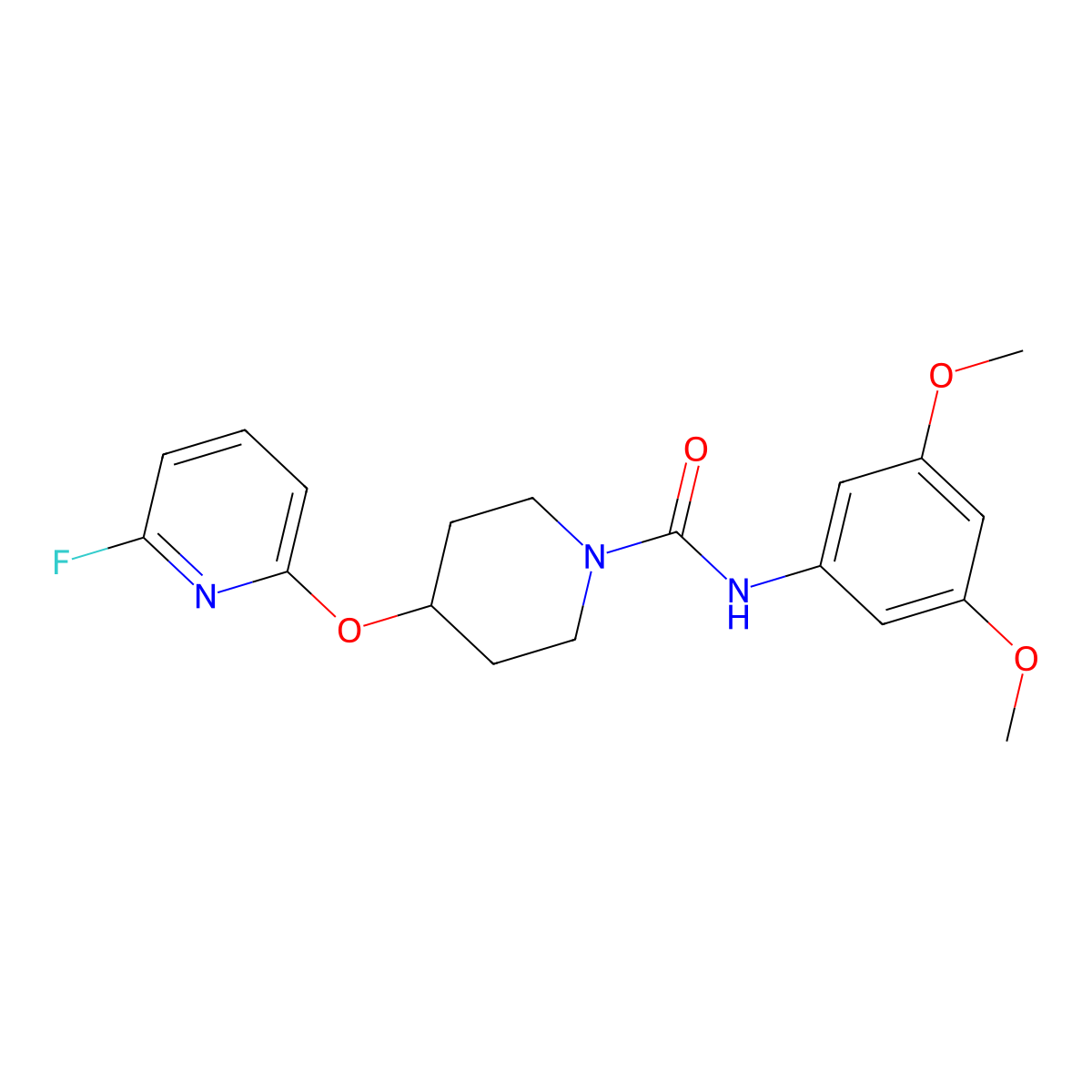N-(3,5-dimethoxyphenyl)-4-[(6-fluoropyridin-2-yl)oxy]piperidine-1-carboxamide molecular structure, CAS 3054637-06-5