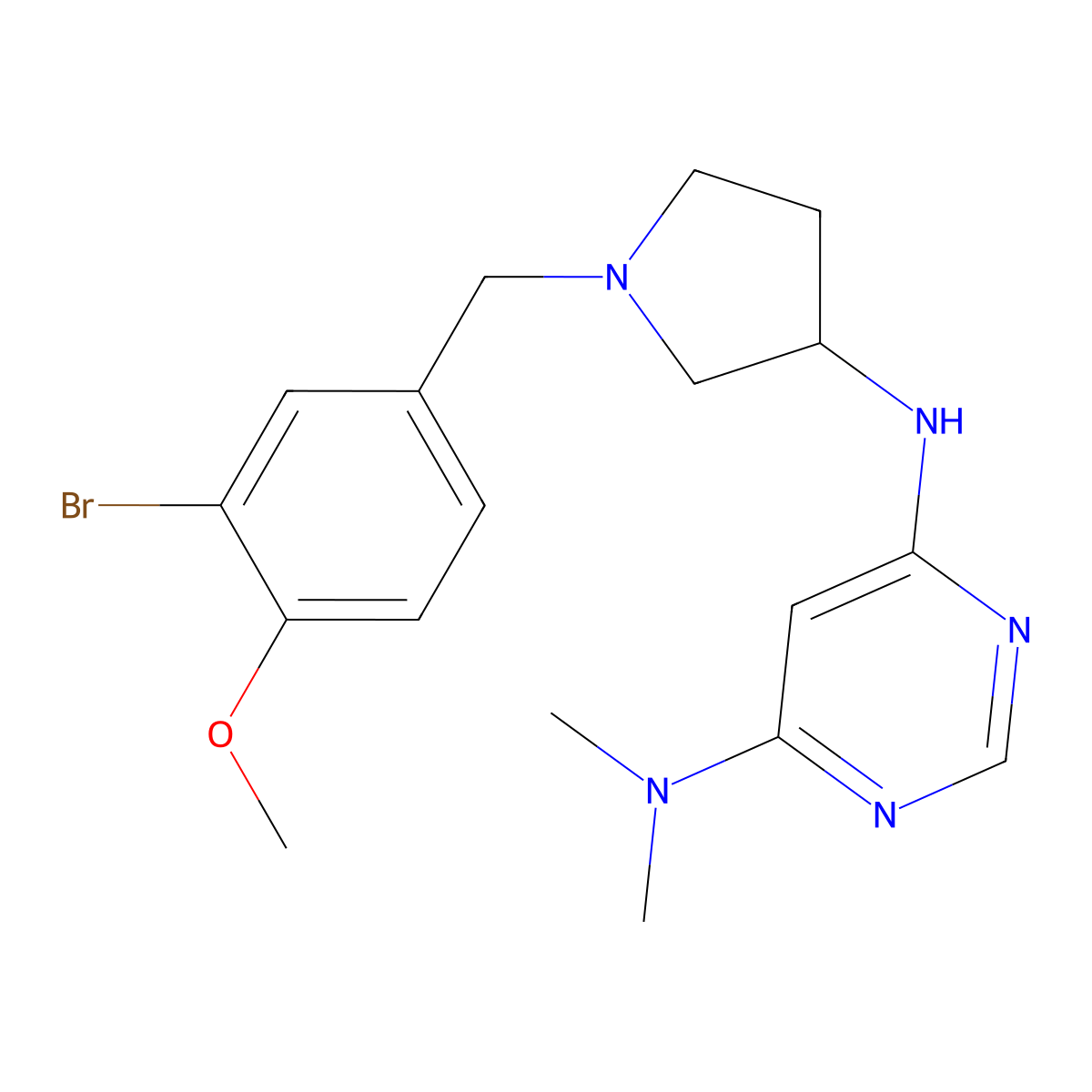 N6-{1-[(3-bromo-4-methoxyphenyl)methyl]pyrrolidin-3-yl}-N4,N4-dimethylpyrimidine-4,6-diamine molecular structure, CAS 3054637-07-6