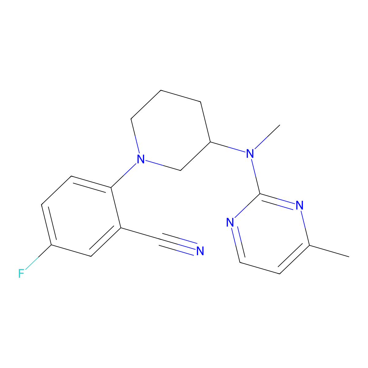 5-Fluoro-2-{3-[methyl(4-methylpyrimidin-2-yl)amino]piperidin-1-yl}benzonitrile molecular structure, CAS 3054637-09-8