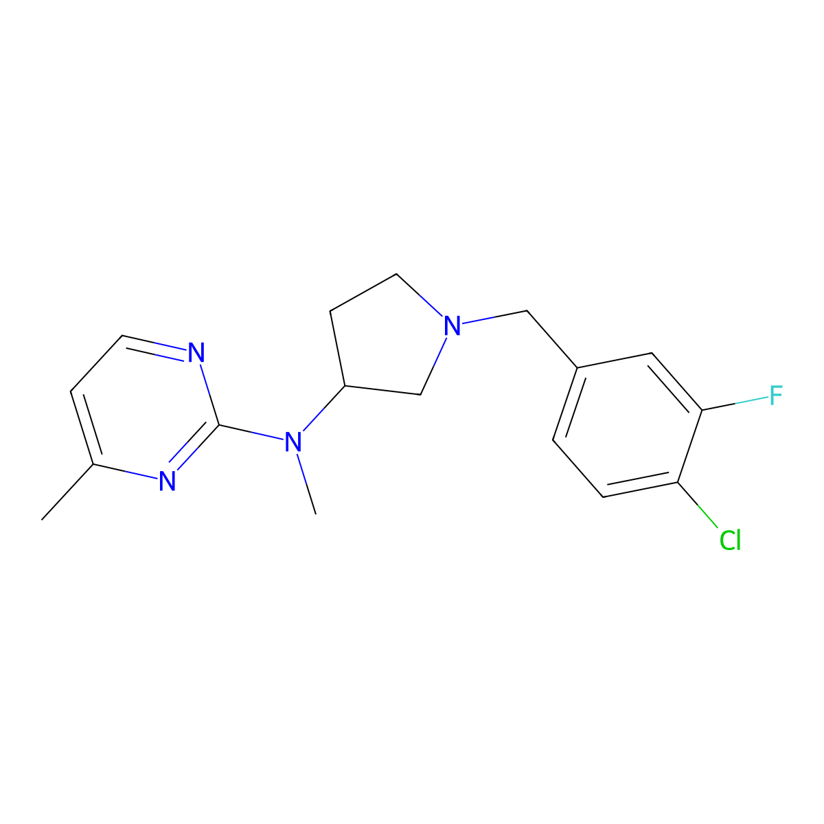 N-{1-[(4-chloro-3-fluorophenyl)methyl]pyrrolidin-3-yl}-N,4-dimethylpyrimidin-2-amine molecular structure, CAS 3054637-12-3