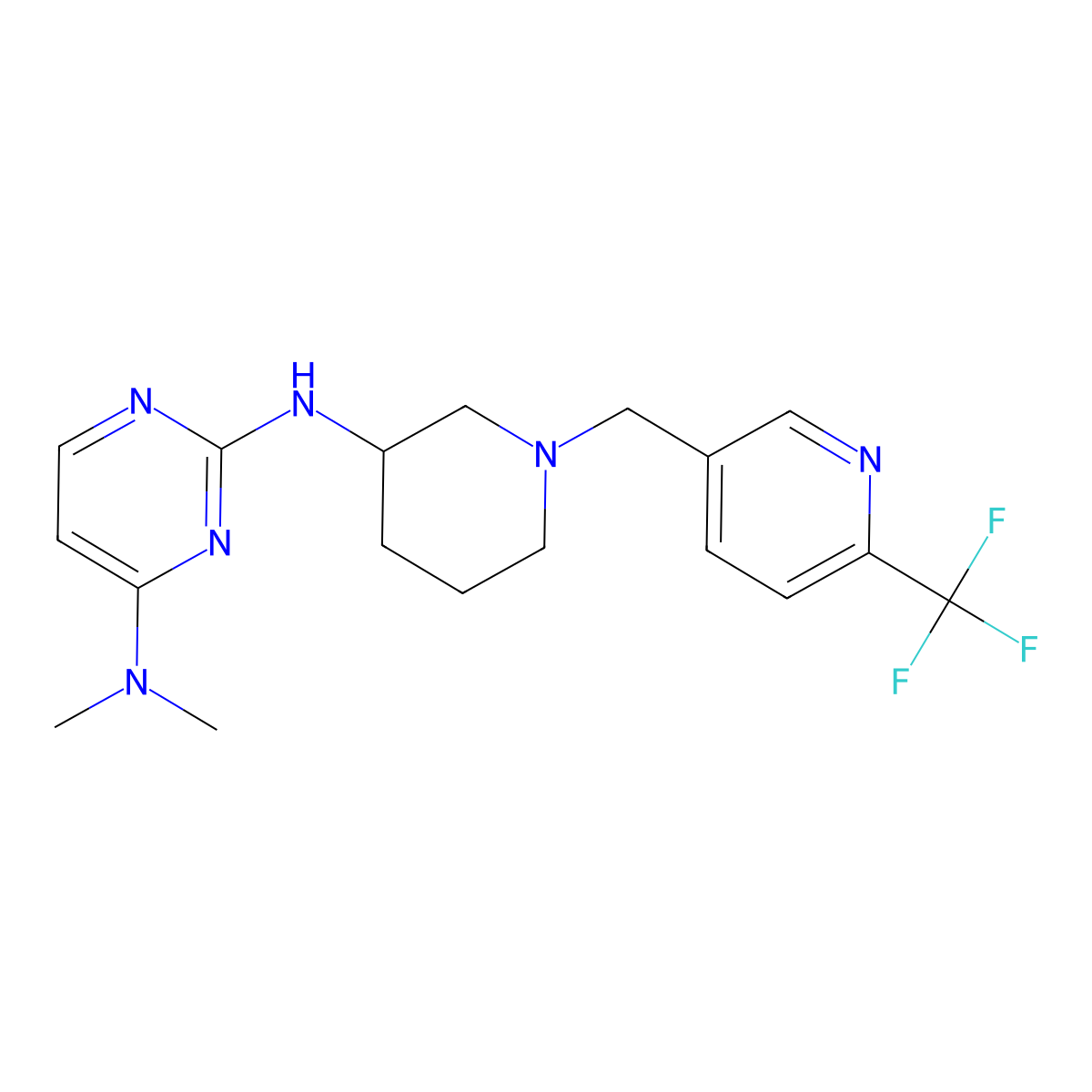 N4,N4-dimethyl-N2-(1-{[6-(trifluoromethyl)pyridin-3-yl]methyl}piperidin-3-yl)pyrimidine-2,4-diamine molecular structure, CAS 3054637-19-0