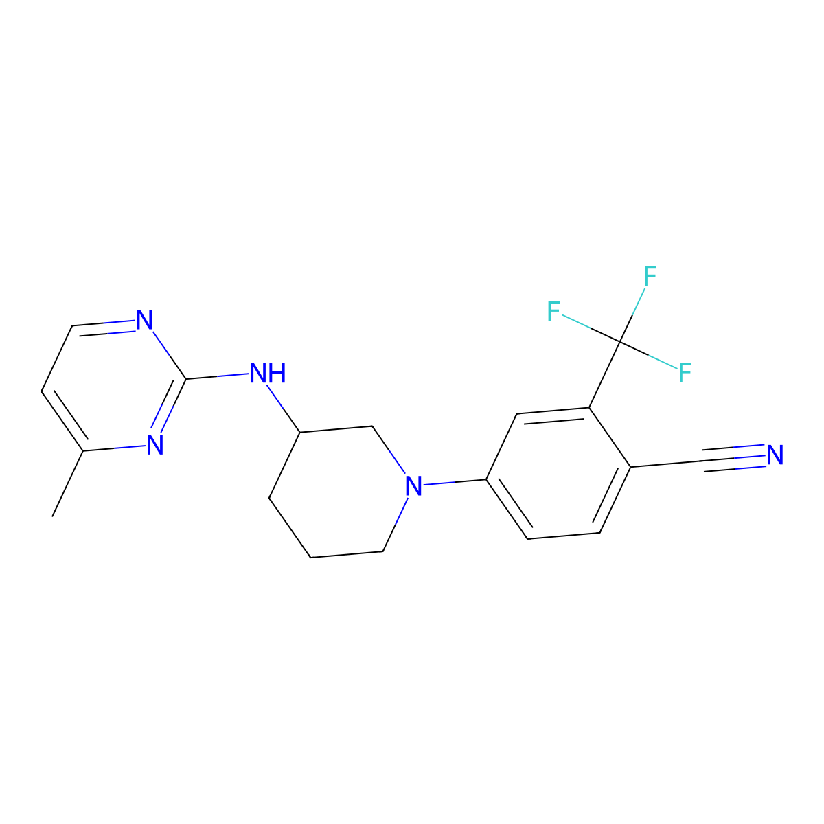 4-{3-[(4-Methylpyrimidin-2-yl)amino]piperidin-1-yl}-2-(trifluoromethyl)benzonitrile molecular structure, CAS 3054637-26-9