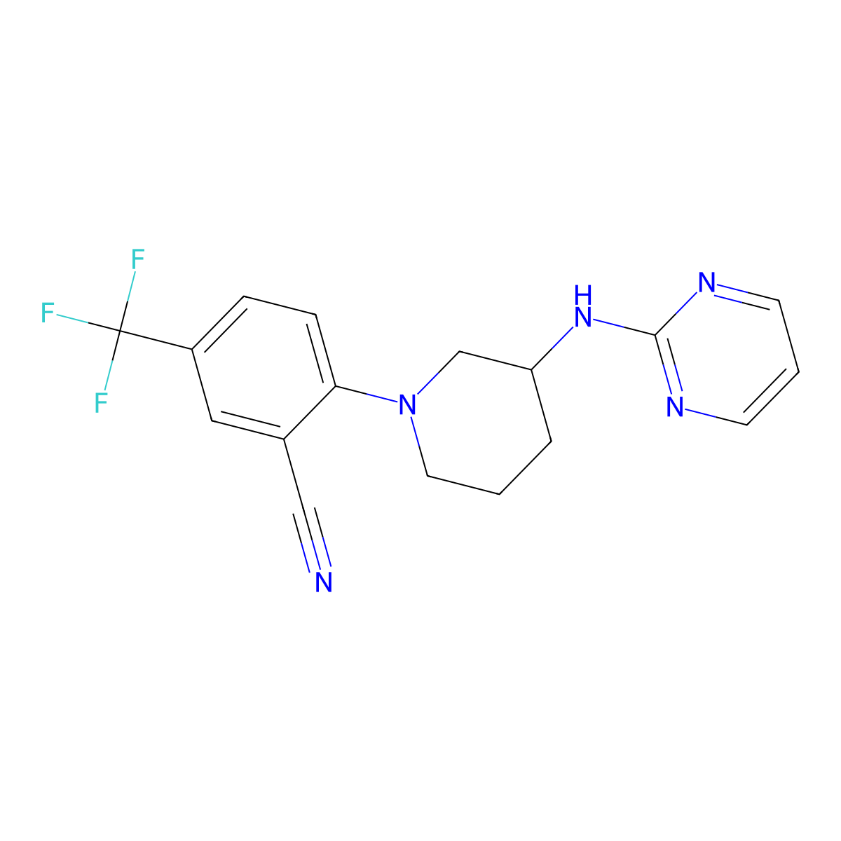 2-{3-[(Pyrimidin-2-yl)amino]piperidin-1-yl}-5-(trifluoromethyl)benzonitrile molecular structure, CAS 3054637-28-1