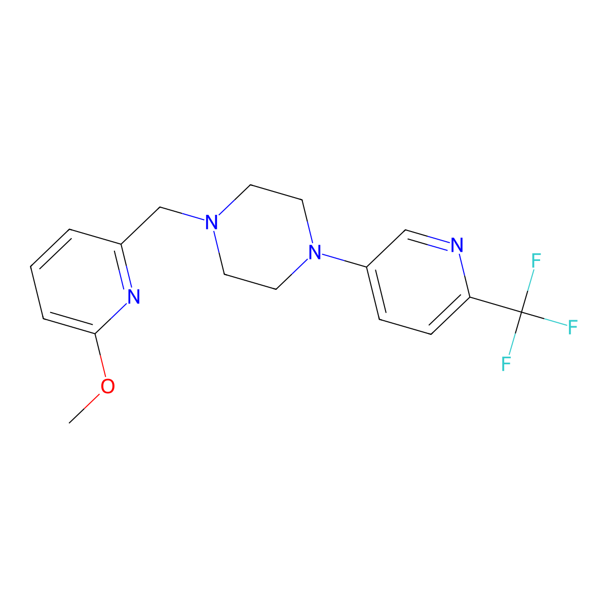 1-[(6-Methoxypyridin-2-yl)methyl]-4-[6-(trifluoromethyl)pyridin-3-yl]piperazine molecular structure, CAS 3054637-31-6