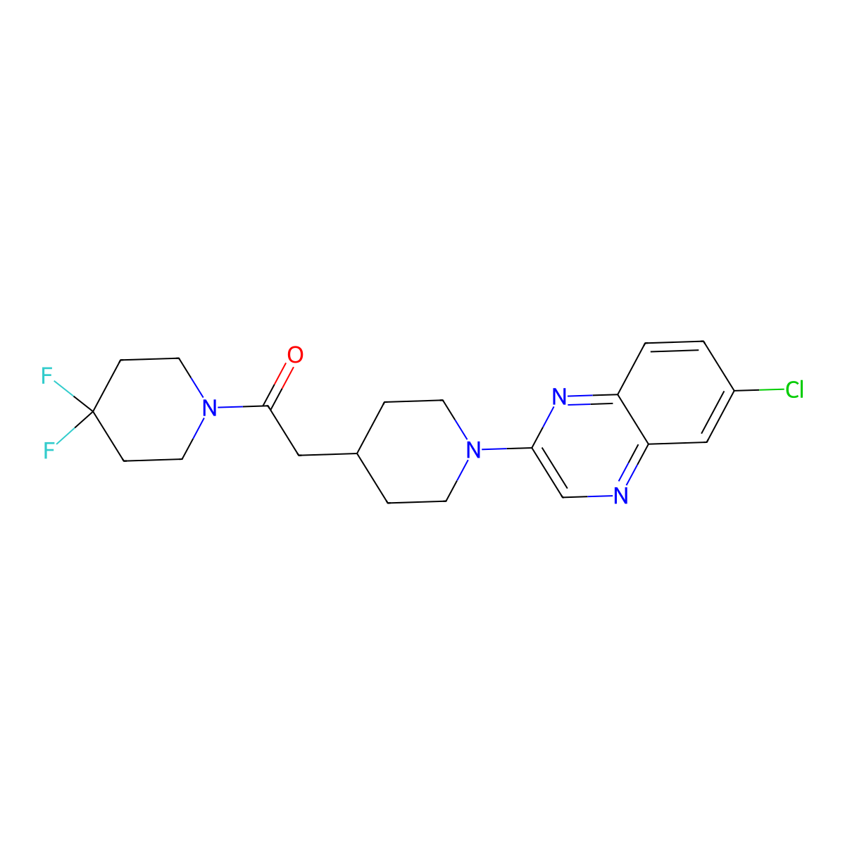 2-[1-(6-Chloroquinoxalin-2-yl)piperidin-4-yl]-1-(4,4-difluoropiperidin-1-yl)ethan-1-one molecular structure, CAS 3054637-36-1