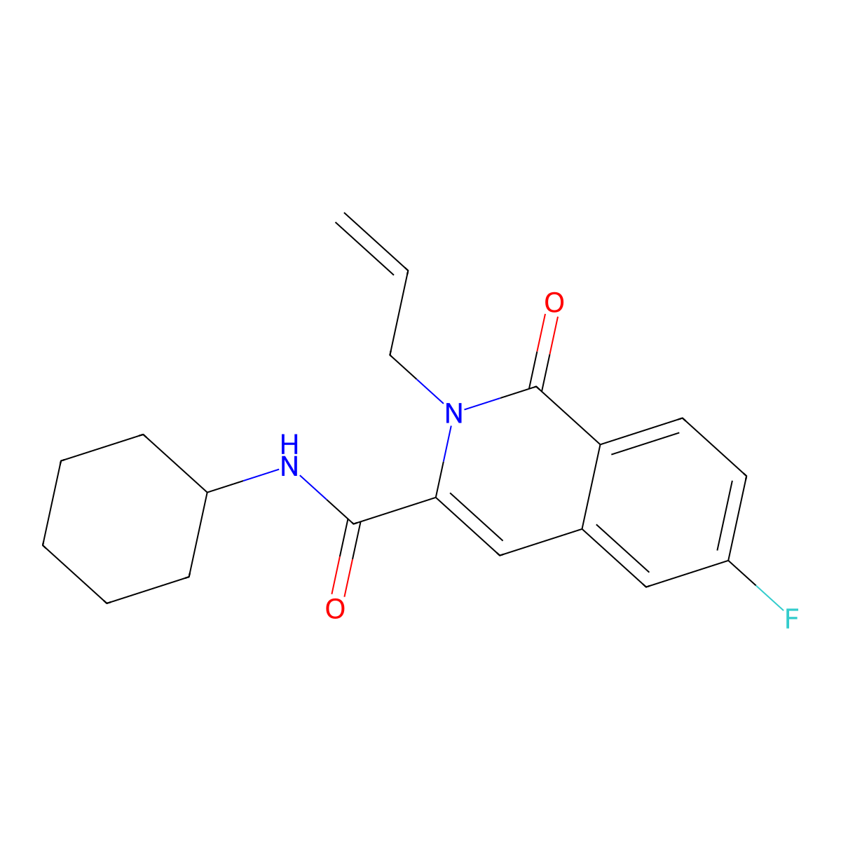 N-cyclohexyl-6-fluoro-1-oxo-2-(prop-2-en-1-yl)-1,2-dihydroisoquinoline-3-carboxamide molecular structure, CAS 3054637-43-0