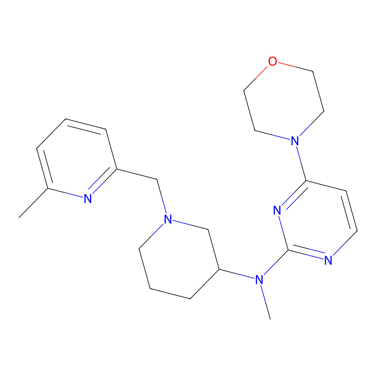 N-methyl-N-{1-[(6-methylpyridin-2-yl)methyl]piperidin-3-yl}-4-(morpholin-4-yl)pyrimidin-2-amine molecular structure, CAS 3054637-45-2