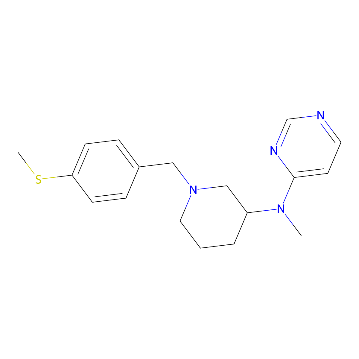 N-methyl-N-(1-{[4-(methylsulfanyl)phenyl]methyl}piperidin-3-yl)pyrimidin-4-amine molecular structure, CAS 3054637-47-4