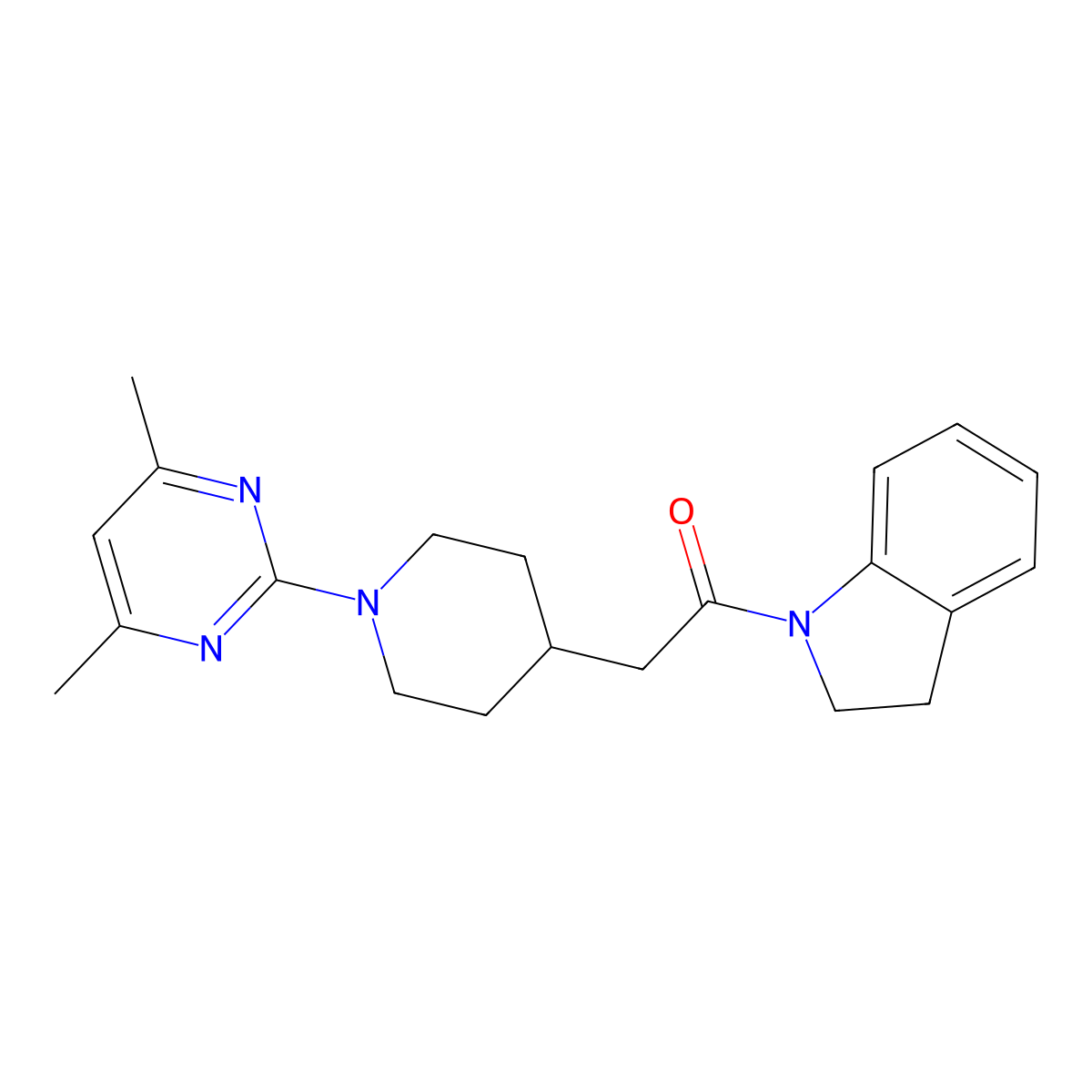 1-(2,3-dihydro-1H-indol-1-yl)-2-[1-(4,6-dimethylpyrimidin-2-yl)piperidin-4-yl]ethan-1-one molecular structure, CAS 3054637-49-6