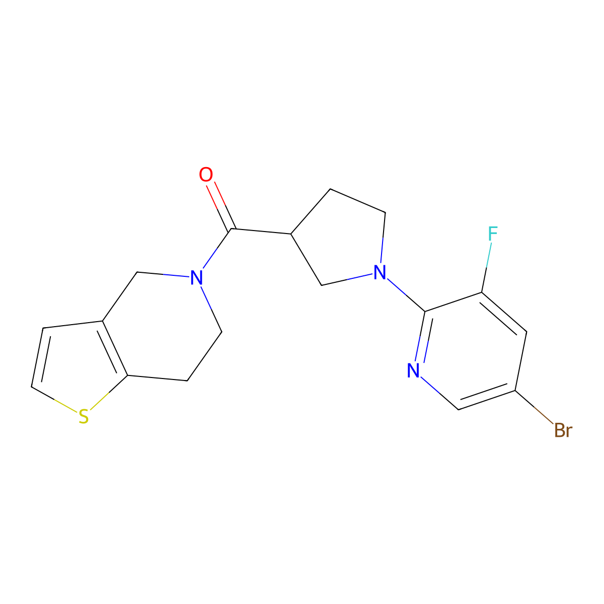 5-bromo-3-fluoro-2-(3-{4H,5H,6H,7H-thieno[3,2-c]pyridine-5-carbonyl}pyrrolidin-1-yl)pyridine molecular structure, CAS 3054637-52-1