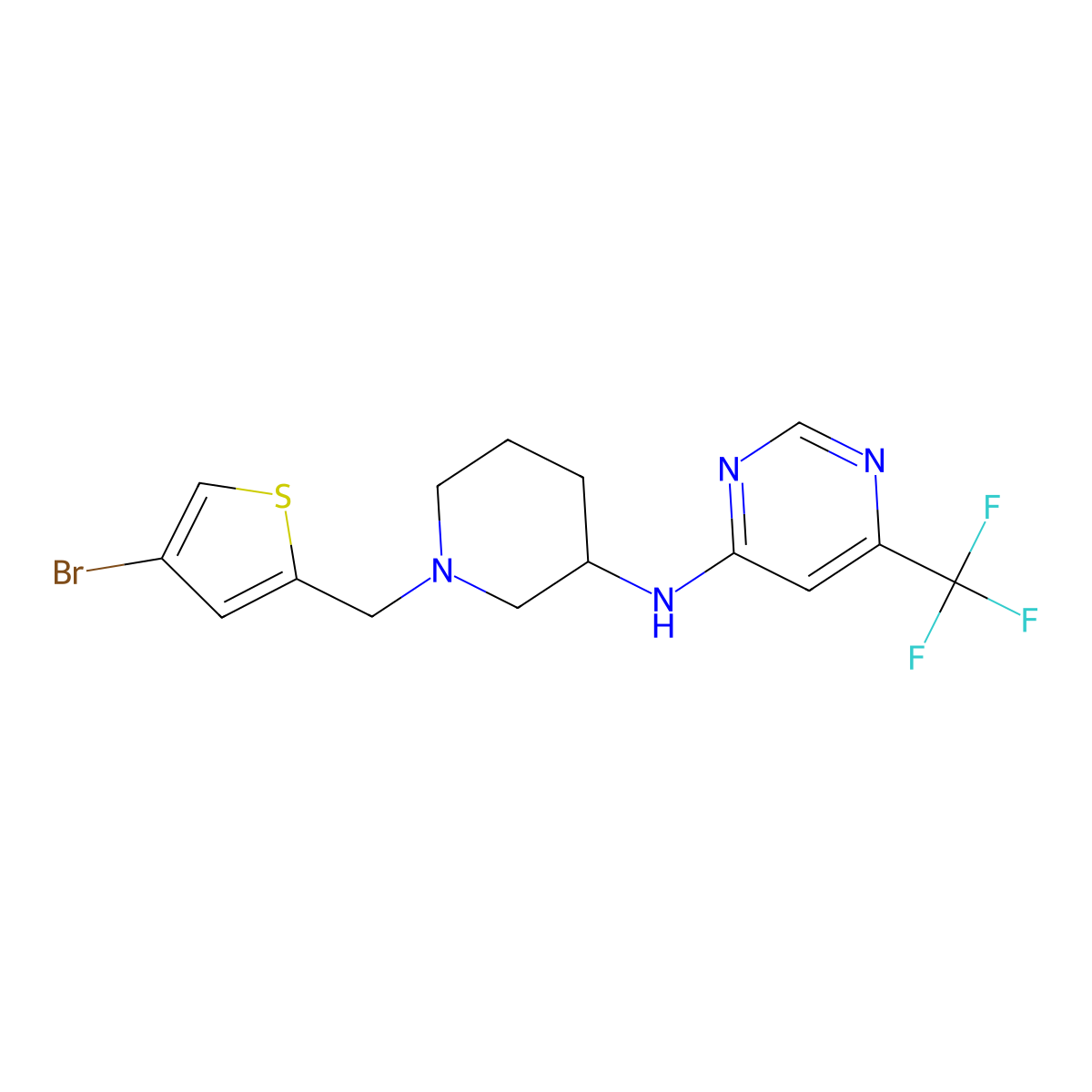 N-{1-[(4-bromothiophen-2-yl)methyl]piperidin-3-yl}-6-(trifluoromethyl)pyrimidin-4-amine molecular structure, CAS 3054637-54-3