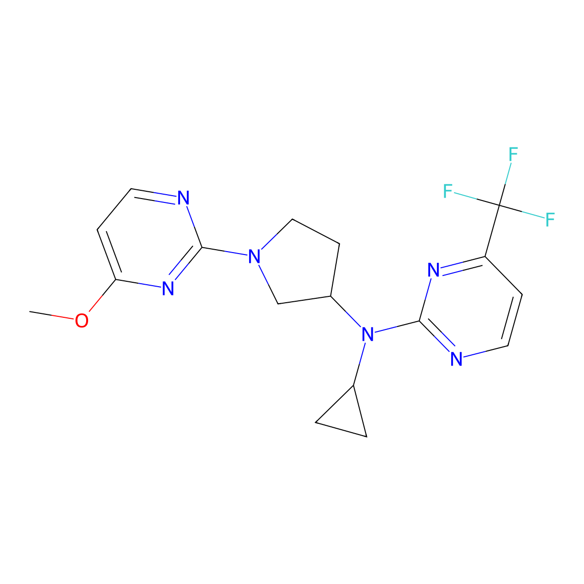 N-cyclopropyl-N-[1-(4-methoxypyrimidin-2-yl)pyrrolidin-3-yl]-4-(trifluoromethyl)pyrimidin-2-amine molecular structure, CAS 3054637-61-2