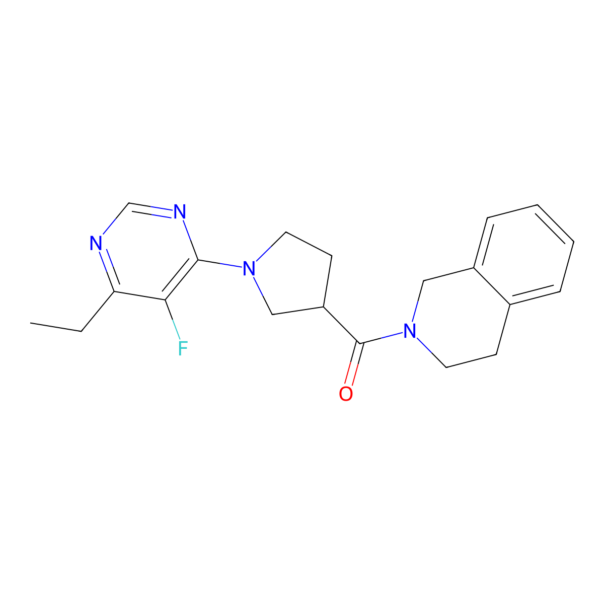 2-[1-(6-Ethyl-5-fluoropyrimidin-4-yl)pyrrolidine-3-carbonyl]-1,2,3,4-tetrahydroisoquinoline molecular structure, CAS 3054637-63-4