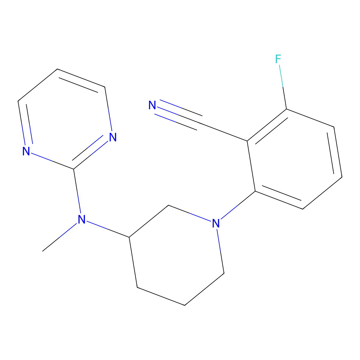2-Fluoro-6-{3-[methyl(pyrimidin-2-yl)amino]piperidin-1-yl}benzonitrile molecular structure, CAS 3054637-68-9