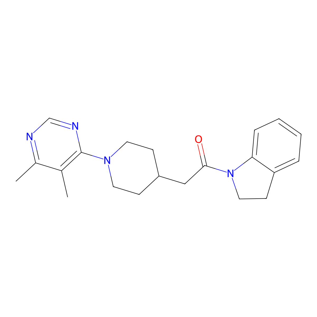 1-(2,3-dihydro-1H-indol-1-yl)-2-[1-(5,6-dimethylpyrimidin-4-yl)piperidin-4-yl]ethan-1-one molecular structure, CAS 3054637-72-5
