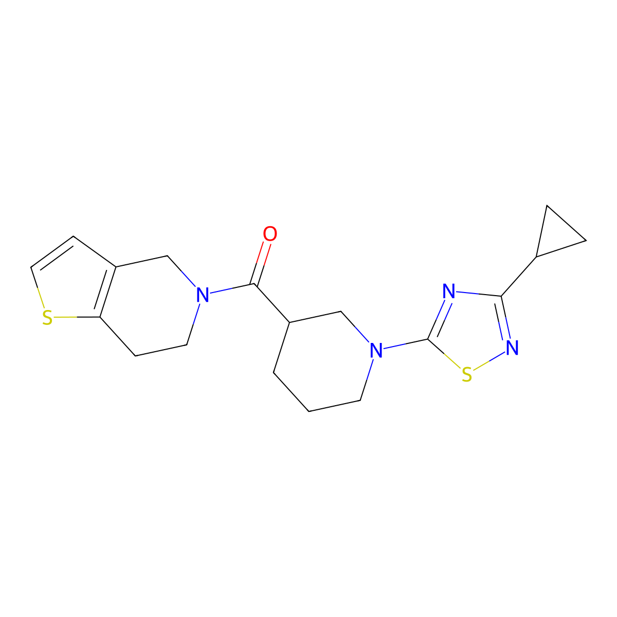 1-(3-cyclopropyl-1,2,4-thiadiazol-5-yl)-3-{4H,5H,6H,7H-thieno[3,2-c]pyridine-5-carbonyl}piperidine molecular structure, CAS 3054637-73-6