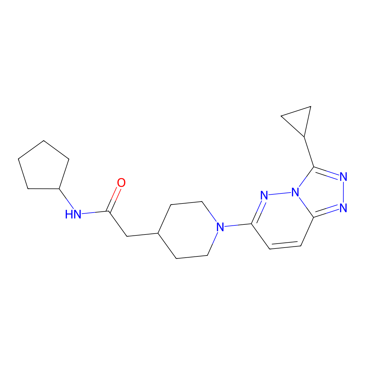 N-cyclopentyl-2-(1-{3-cyclopropyl-[1,2,4]triazolo[4,3-b]pyridazin-6-yl}piperidin-4-yl)acetamide molecular structure, CAS 3054637-78-1
