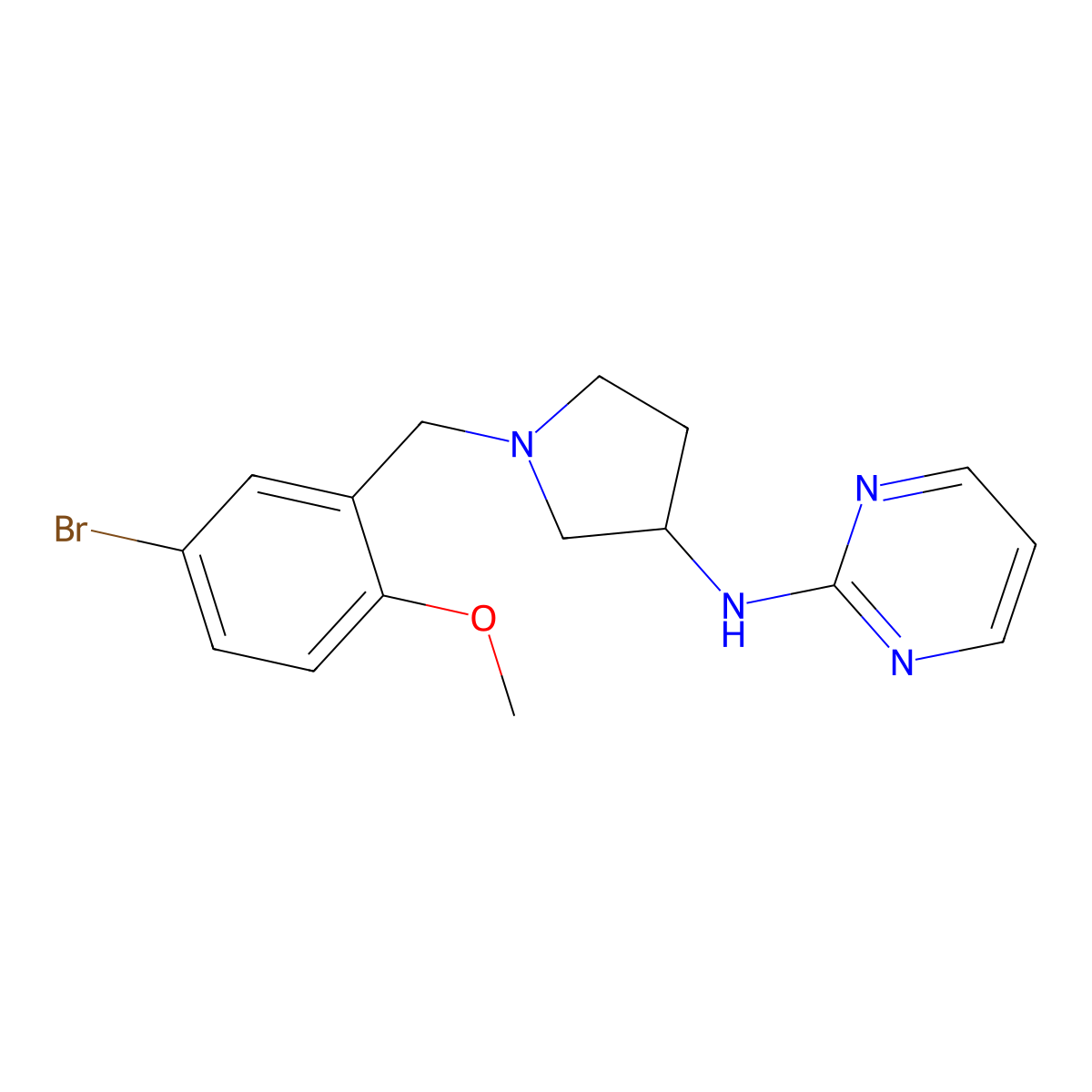 N-{1-[(5-bromo-2-methoxyphenyl)methyl]pyrrolidin-3-yl}pyrimidin-2-amine molecular structure, CAS 3054637-81-6