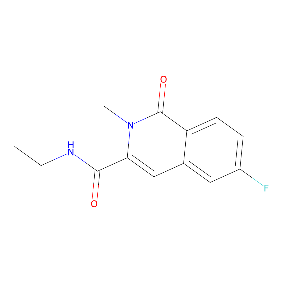 N-ethyl-6-fluoro-2-methyl-1-oxo-1,2-dihydroisoquinoline-3-carboxamide molecular structure, CAS 3054637-82-7