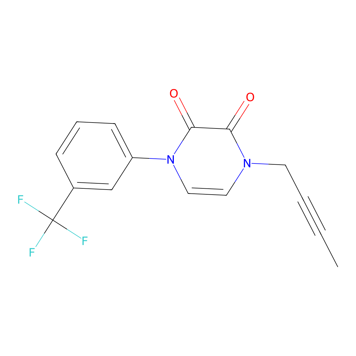 1-(But-2-yn-1-yl)-4-[3-(trifluoromethyl)phenyl]-1,2,3,4-tetrahydropyrazine-2,3-dione molecular structure, CAS 3054637-85-0