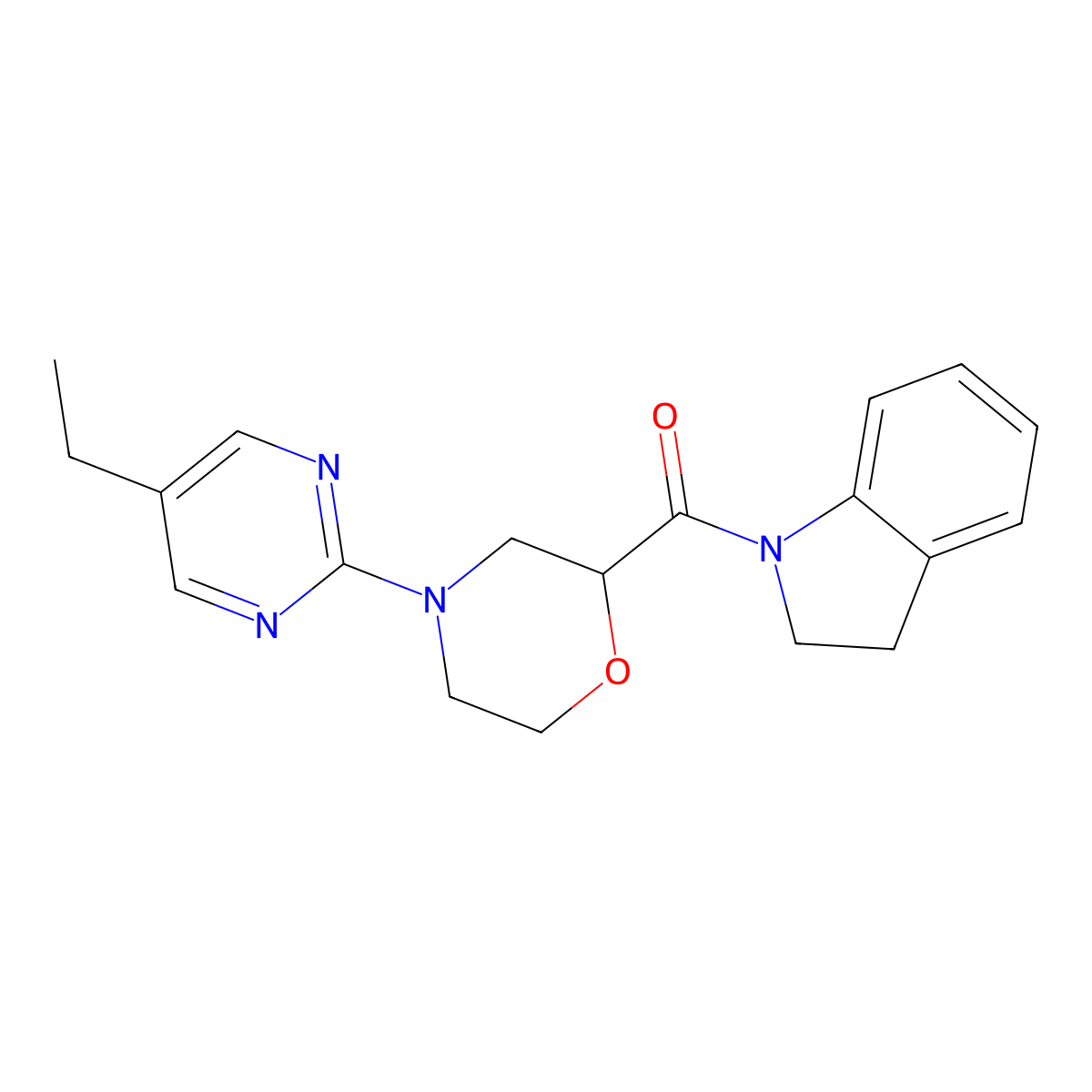 1-[4-(5-ethylpyrimidin-2-yl)morpholine-2-carbonyl]-2,3-dihydro-1H-indole molecular structure, CAS 3054637-87-2