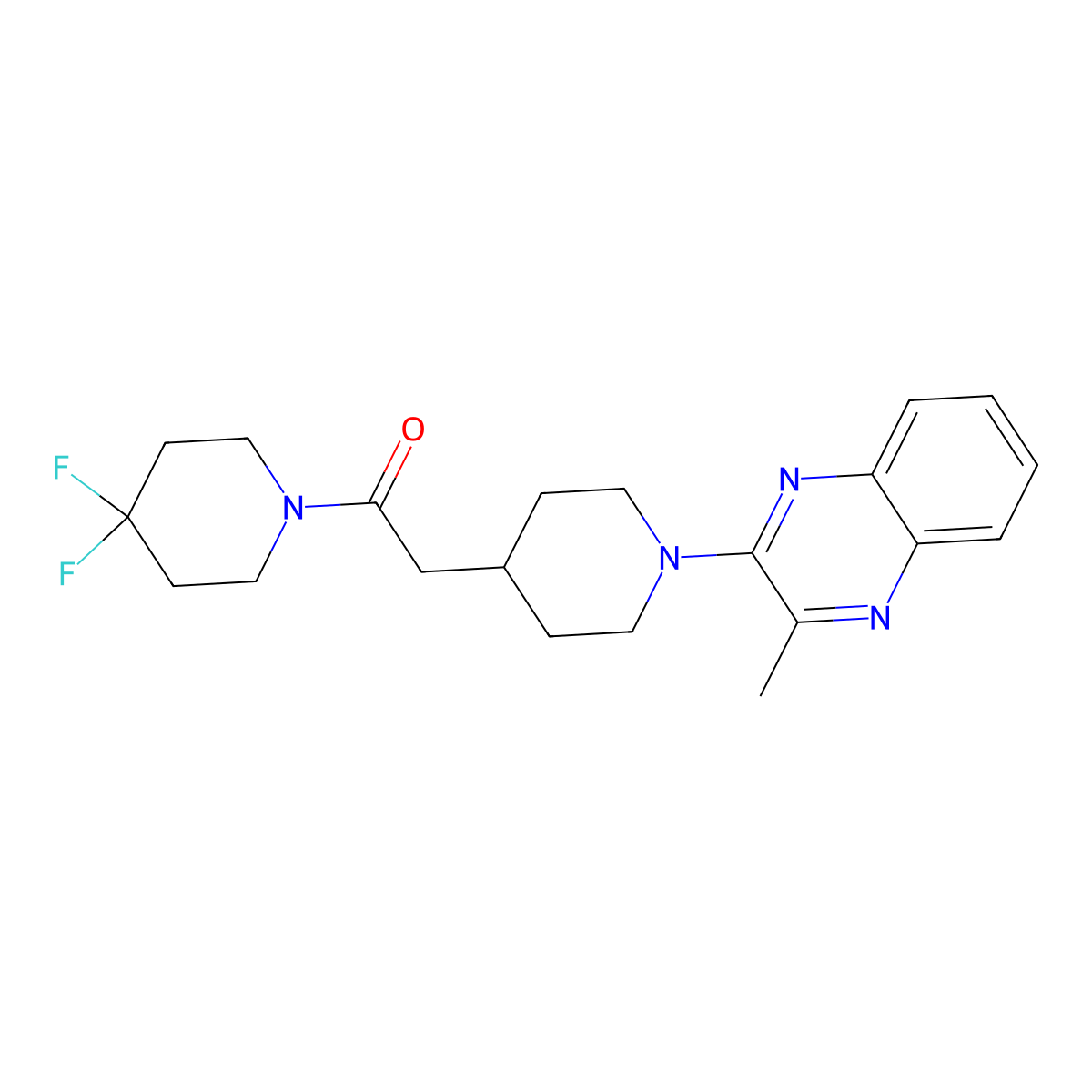 1-(4,4-Difluoropiperidin-1-yl)-2-[1-(3-methylquinoxalin-2-yl)piperidin-4-yl]ethan-1-one molecular structure, CAS 3054637-90-7