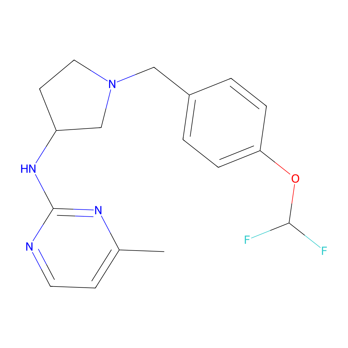 N-(1-{[4-(difluoromethoxy)phenyl]methyl}pyrrolidin-3-yl)-4-methylpyrimidin-2-amine molecular structure, CAS 3054637-92-9