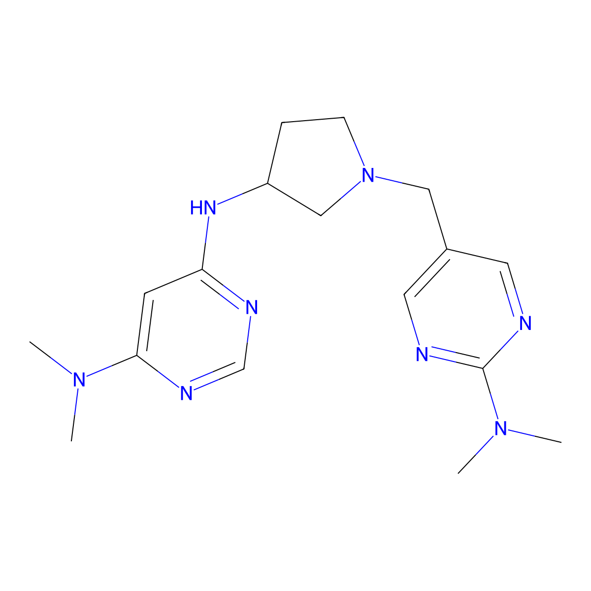 N6-(1-{[2-(dimethylamino)pyrimidin-5-yl]methyl}pyrrolidin-3-yl)-N4,N4-dimethylpyrimidine-4,6-diamine molecular structure, CAS 3054637-93-0