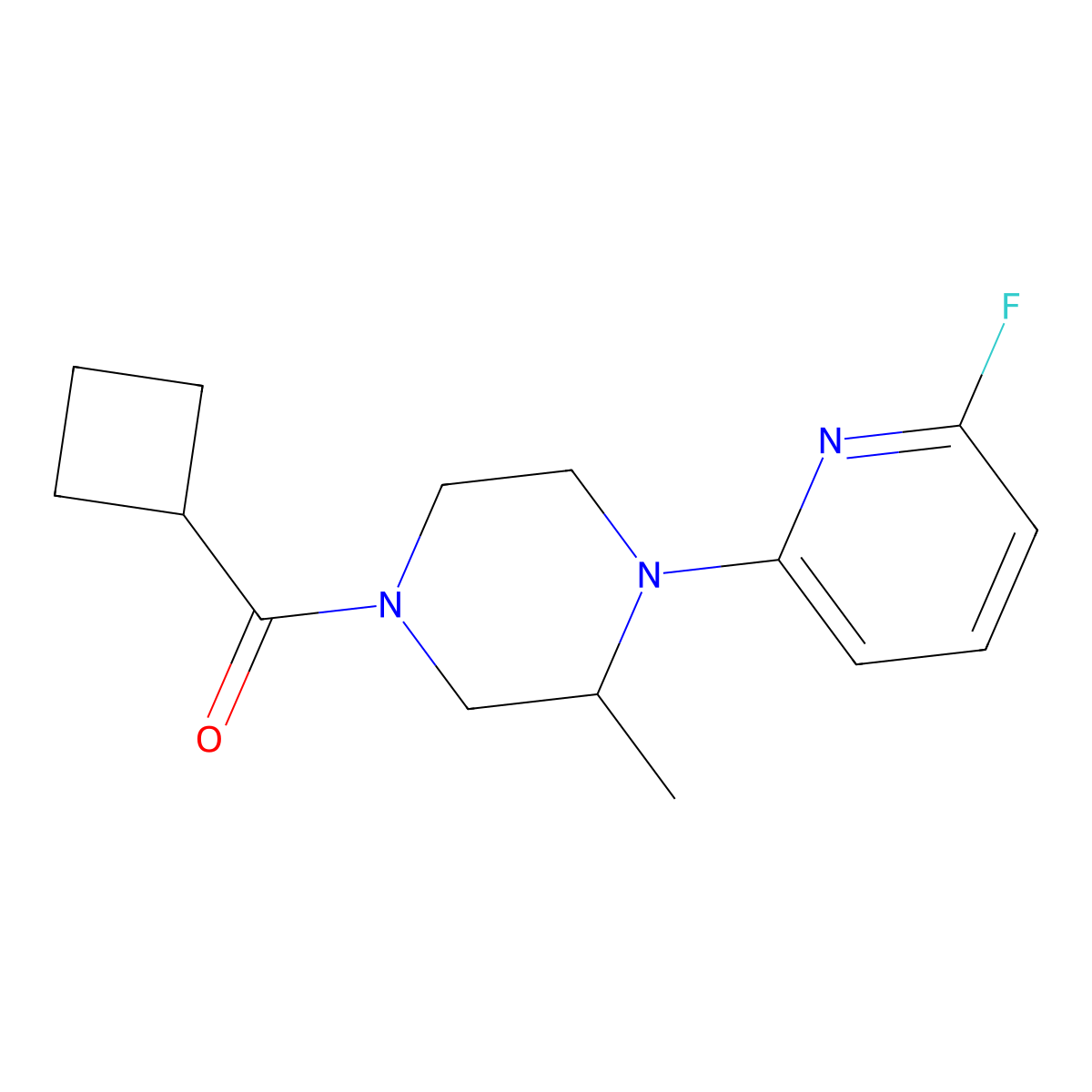 4-Cyclobutanecarbonyl-1-(6-fluoropyridin-2-yl)-2-methylpiperazine molecular structure, CAS 3054637-94-1