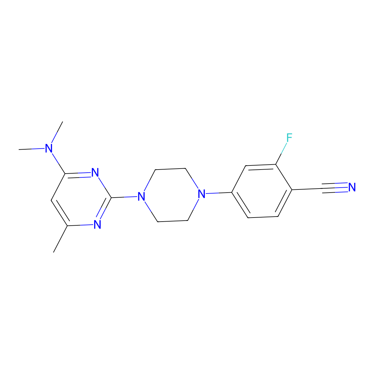 4-{4-[4-(Dimethylamino)-6-methylpyrimidin-2-yl]piperazin-1-yl}-2-fluorobenzonitrile molecular structure, CAS 3054637-96-3
