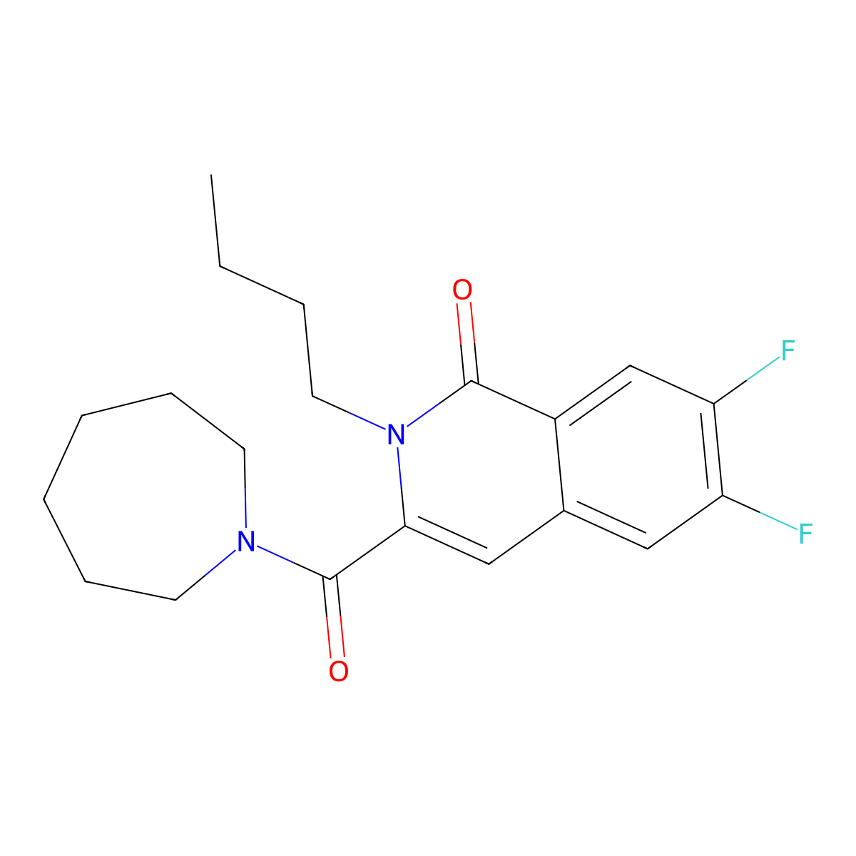 3-(Azepane-1-carbonyl)-2-butyl-6,7-difluoro-1,2-dihydroisoquinolin-1-one molecular structure, CAS 3054637-98-5
