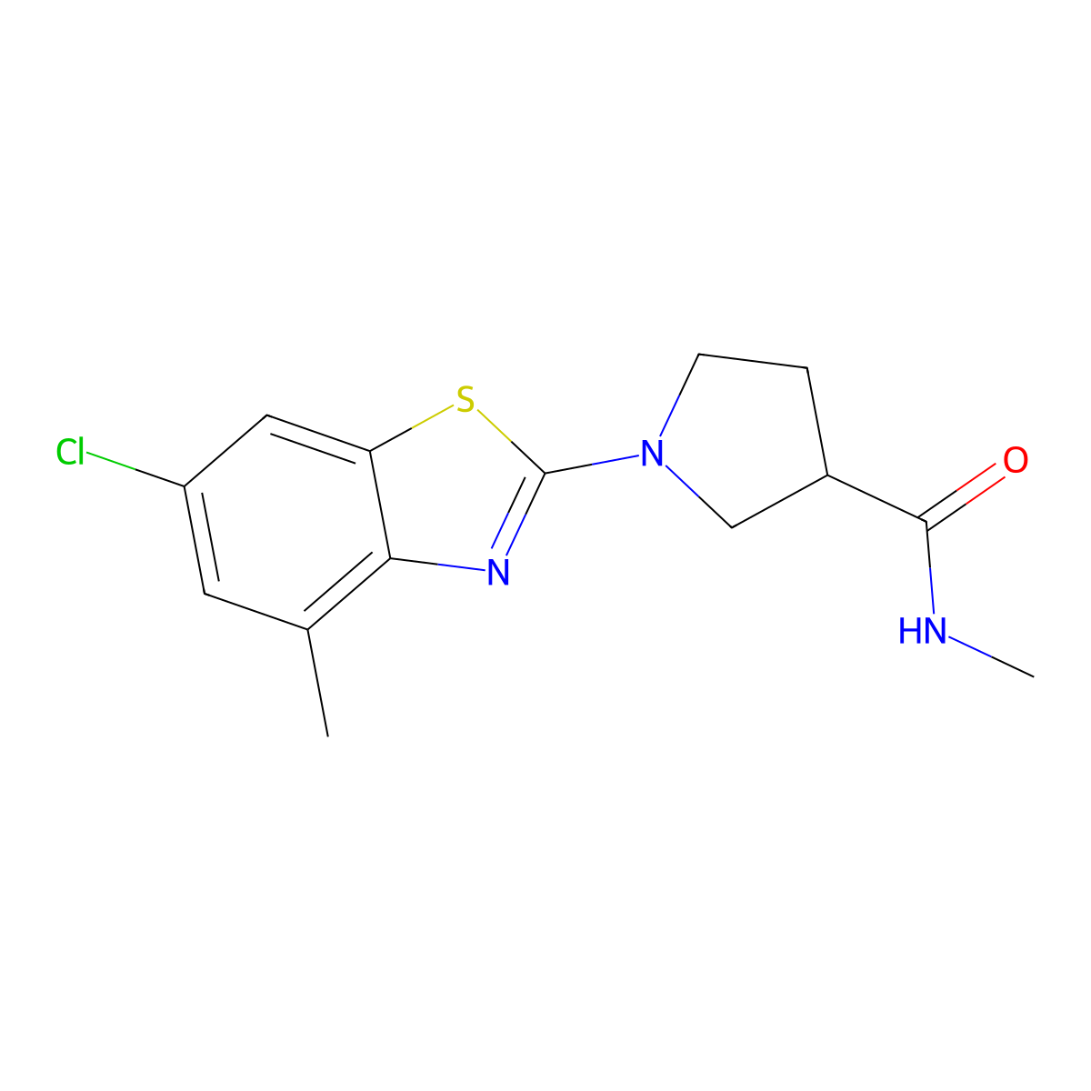 1-(6-chloro-4-methyl-1,3-benzothiazol-2-yl)-N-methylpyrrolidine-3-carboxamide molecular structure, CAS 3054638-01-3