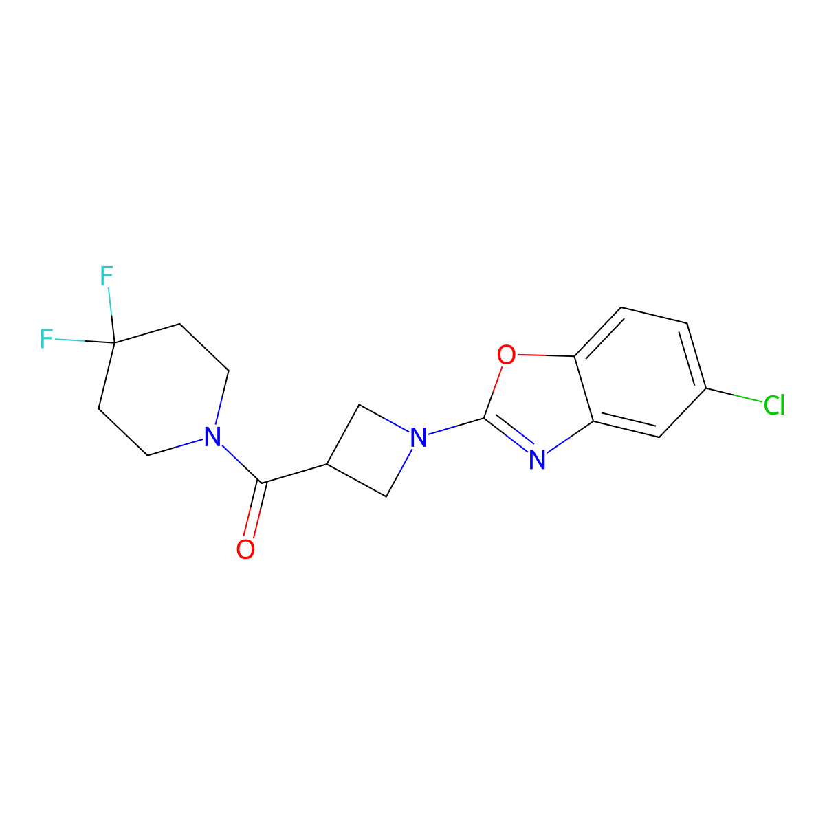 5-Chloro-2-[3-(4,4-difluoropiperidine-1-carbonyl)azetidin-1-yl]-1,3-benzoxazole molecular structure, CAS 3054638-02-4