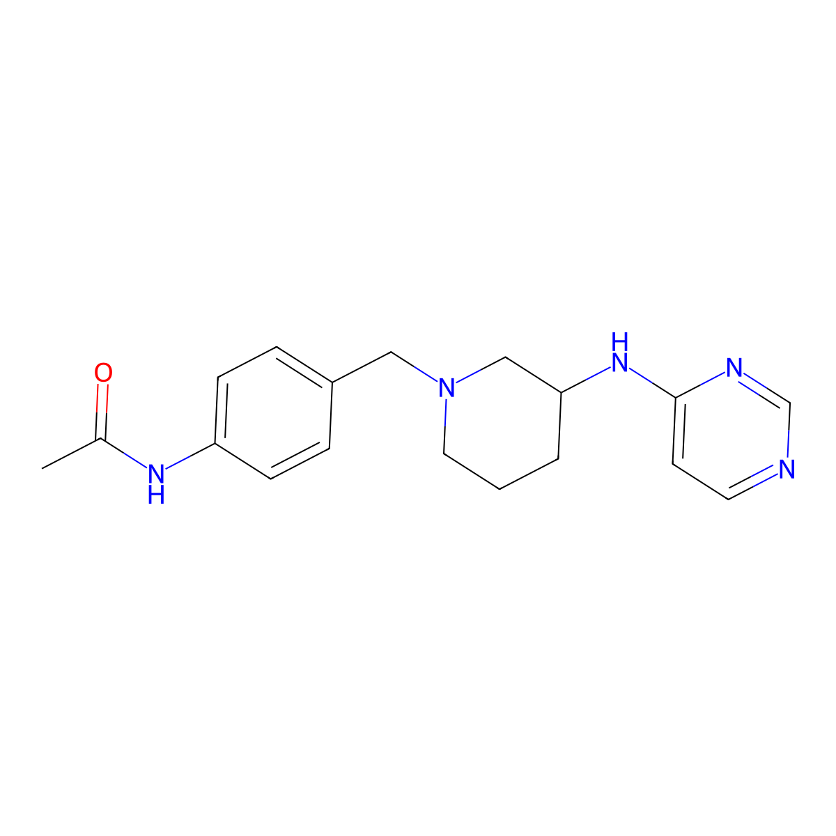 N-[4-({3-[(pyrimidin-4-yl)amino]piperidin-1-yl}methyl)phenyl]acetamide molecular structure, CAS 3054638-04-6