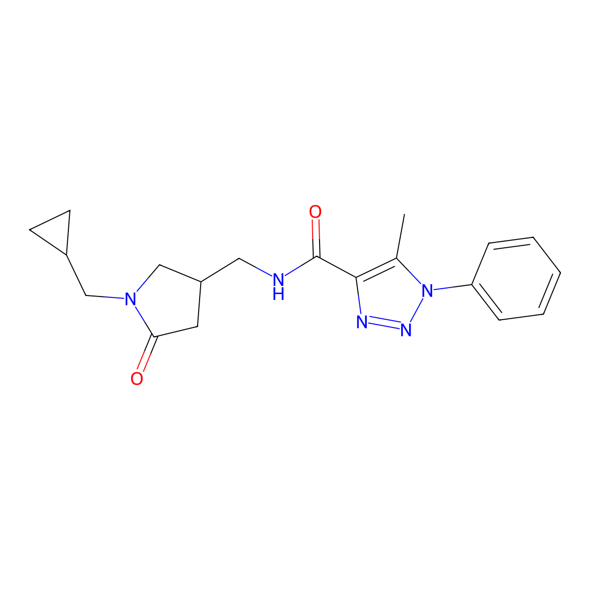 N-{[1-(cyclopropylmethyl)-5-oxopyrrolidin-3-yl]methyl}-5-methyl-1-phenyl-1H-1,2,3-triazole-4-carboxamide molecular structure, CAS 3054638-06-8