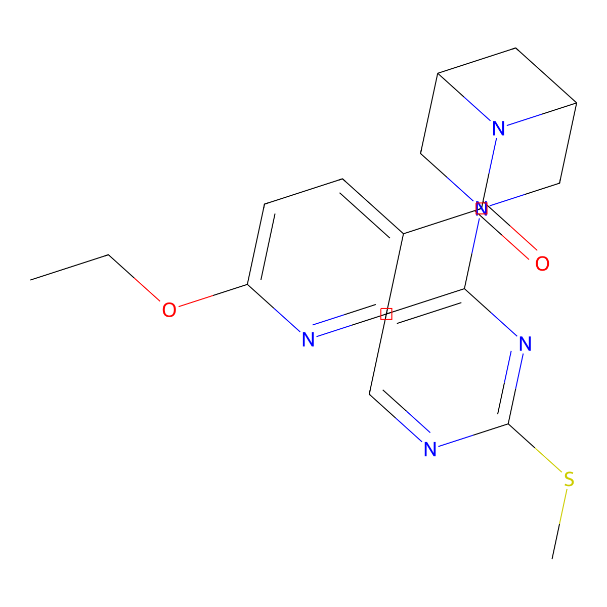 6-(6-Ethoxypyridine-3-carbonyl)-3-[2-(methylsulfanyl)pyrimidin-4-yl]-3,6-diazabicyclo[3.1.1]heptane molecular structure, CAS 3054638-14-8
